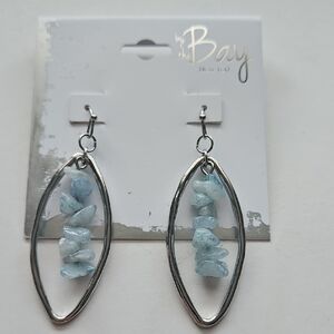 NWT By the Bay. Silver Tone Drop Earrings with Light Blue Stones.